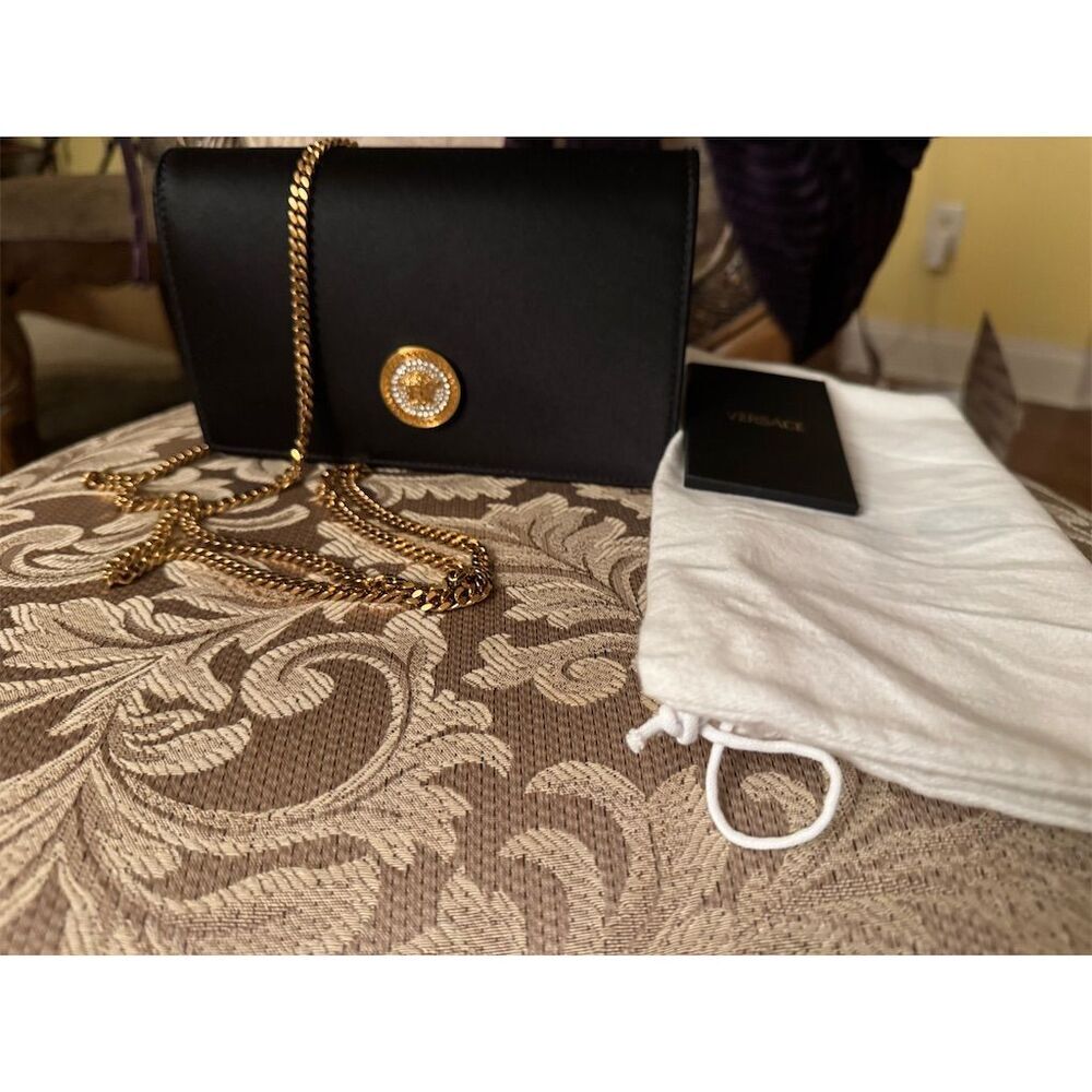 Versace Women's Black Silk Clutch Crossbody Bag with Medusa Emblem - Picture 2 of 14